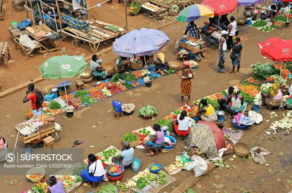 open air market in the city of Sao Tome, Sao Tome Island, Republic of Sao Tome and Principe, Africa.