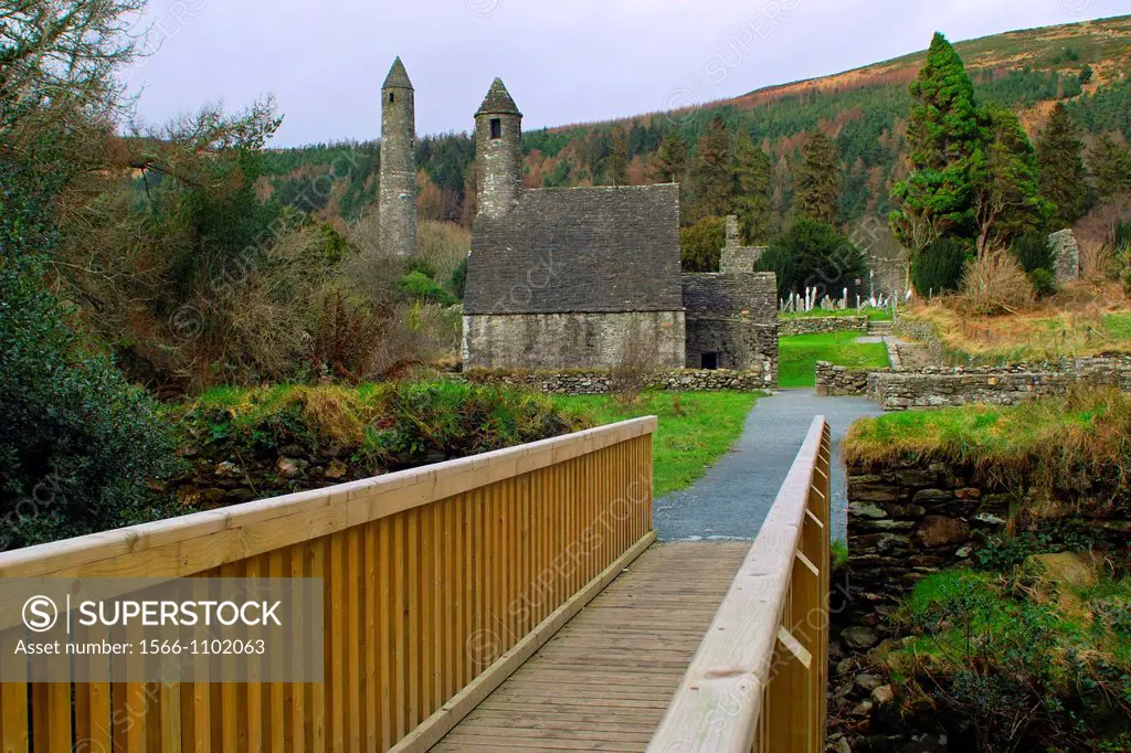 The site of Saint Kevins Monastery at Glendalough, County Wicklow, Ireland