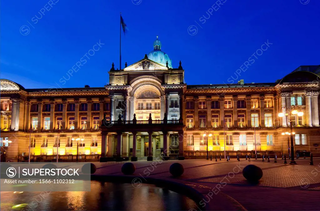 UK, England, Birmingham, Council House and Victoria Square dusk