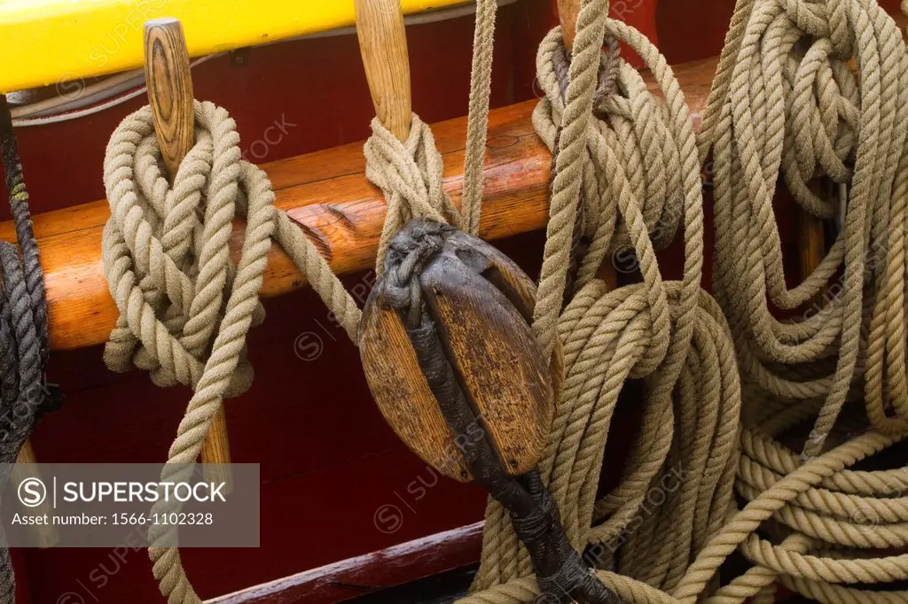 Rigging on tall ship- an old historic sailing ship