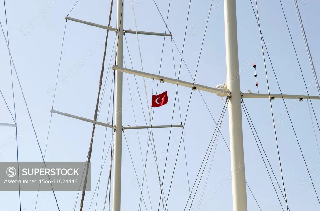 Turkish flag on the ship Marmaris Turkey.