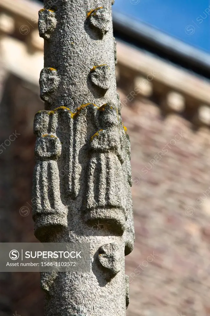 detail of the column of the Calvary Church of Talensac representing angels. According to the legend, Saint-Meen had erected the city of Talensac. Or t...