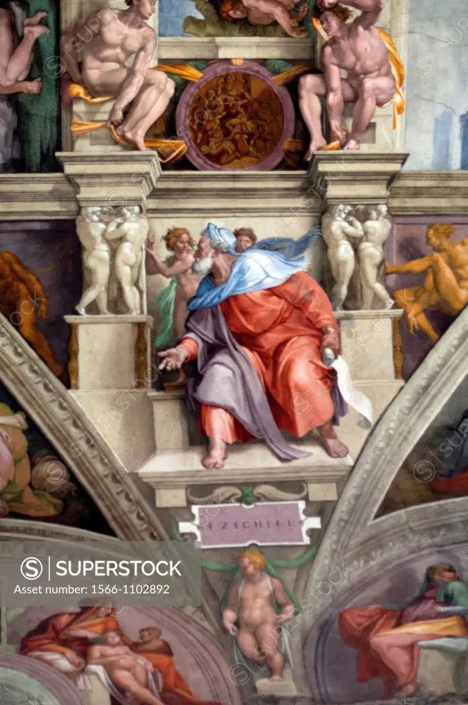Michelangelo´s fresco of Ezechiel one of Seven Prophets, Sistine Chapel, Vatican Museum, Rome, Italy