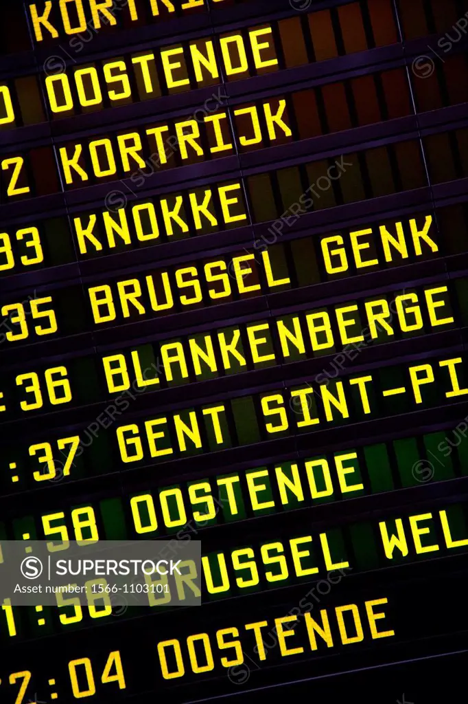 Destination information in a Belgian train station  Europe