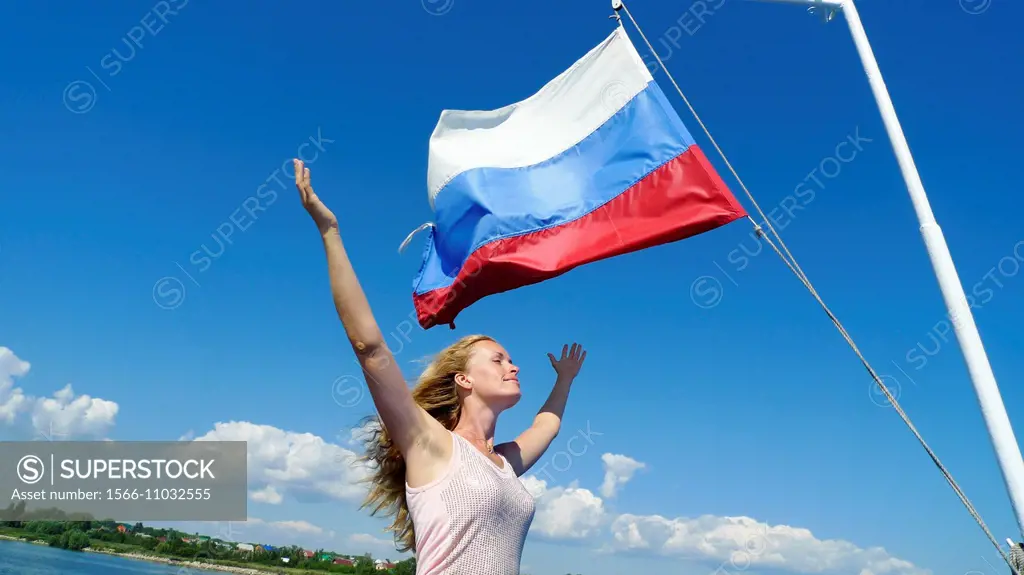 Woman and russian flag, Togliatti, Russian Federation