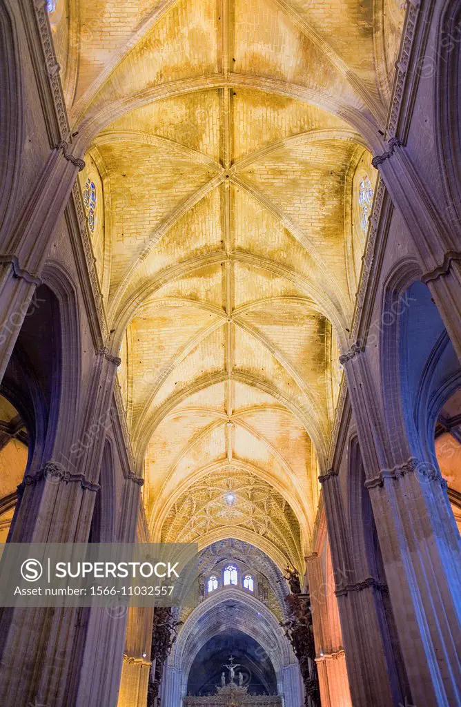 Vaults of central nave, cathedral of Sevilla,Sevilla,Andalucía,Spain.