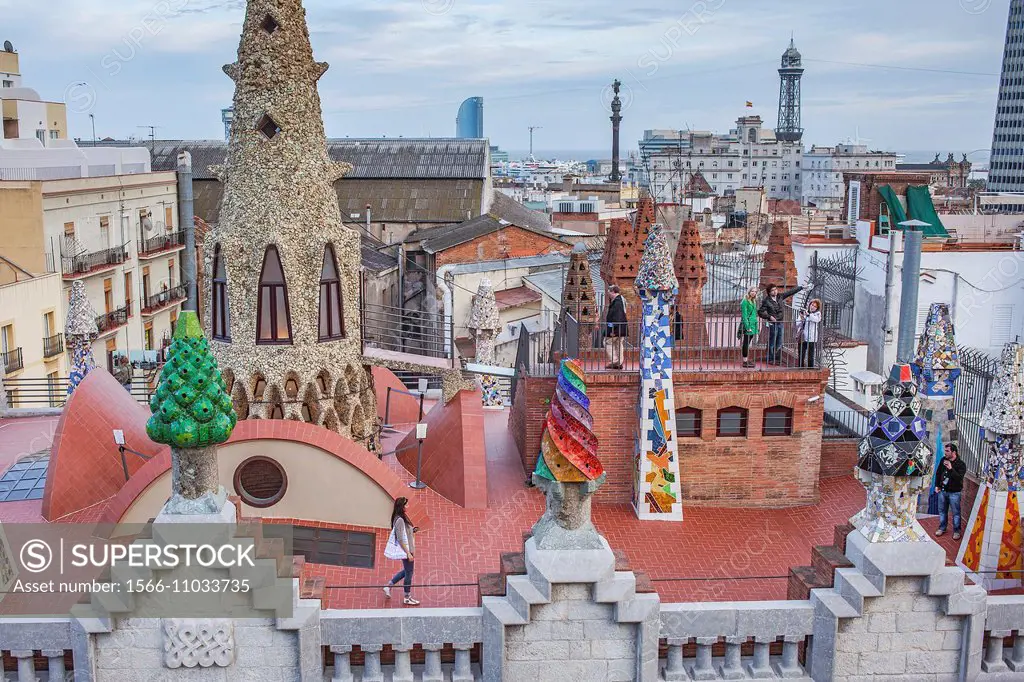 Rooftop of Palau Guell, Barcelona, Catalonia, Spain.