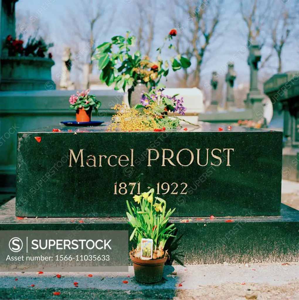 The grave of Marcel Proust in Pere Lachaise Cemetery in Paris in France in Europe