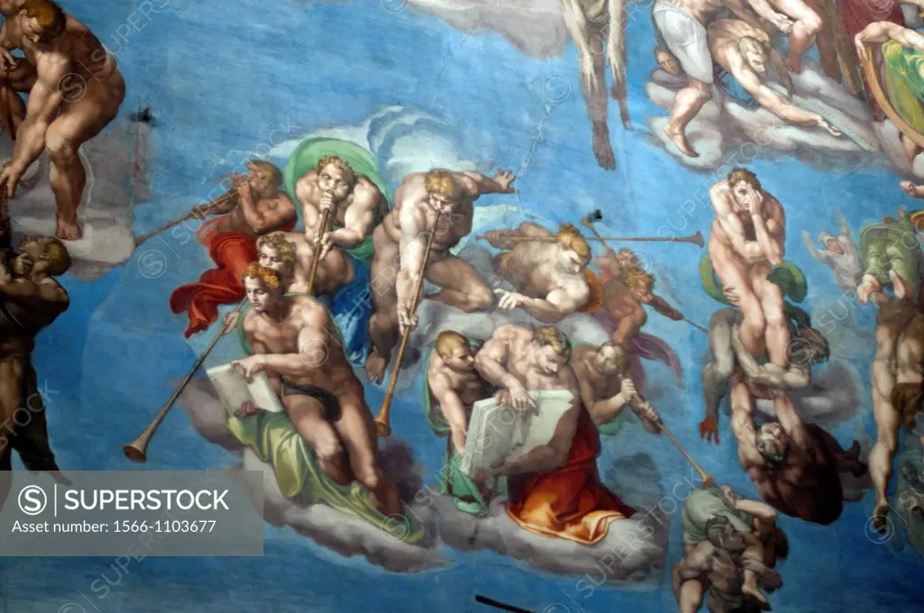 details of Michelangelo´s most famous fresco The Last Judgement, Sistine Chapel, Vatican Museum, Rome, Italy