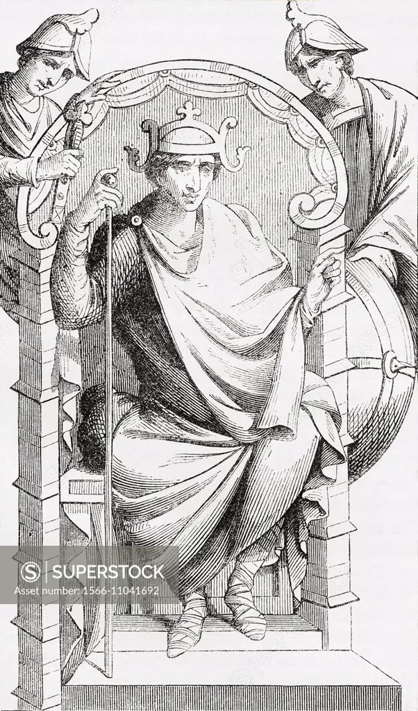 Lothair I or Lothar I , 795-855. Emperor of the Romans and King of Italy. From Le Magasin Pittoresque, published 1843.