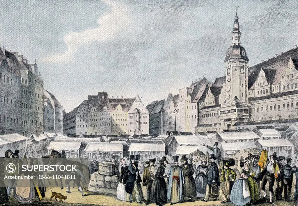 Messe Leipzig, trade fair in Leipzig, Leipzig, Saxony, Germany, Europe, historical illustration, 1830