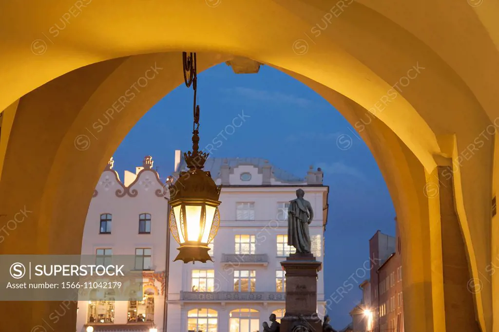 Cloth Hall and Lamp; Krakow; Poland, Illuminated at Night.