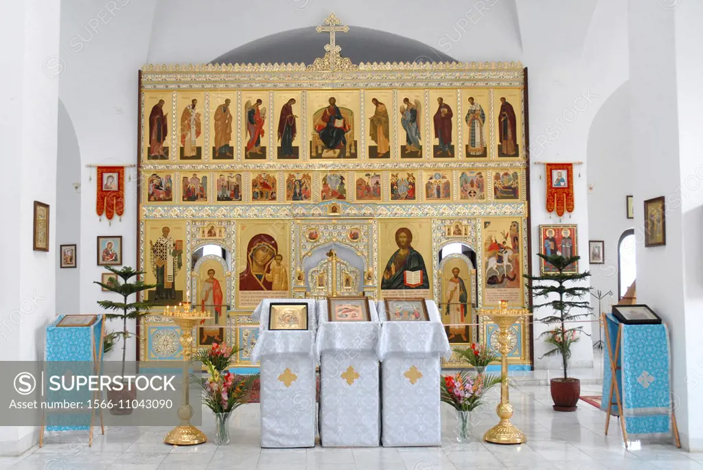 Altar area of the newly-built Russian Orthodox Cathedral in Havana´s historic centre Old Havana, Cuba, West Indies, Central America.