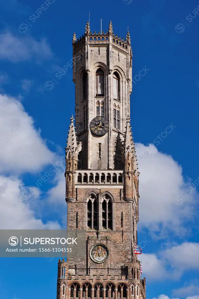 From 1282 to 1482 built Belfry The tower is 88 meters high The carillon consists of 47 bells, Bruges, Belgium, Europe