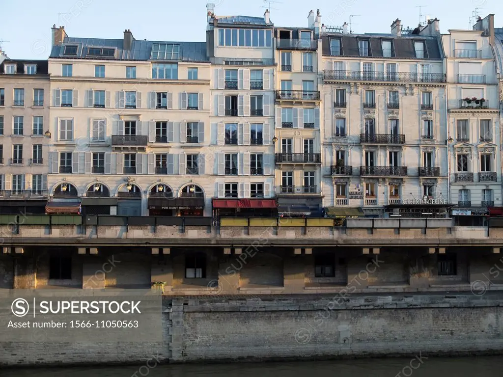 Classical buildings along the Seine river banks, Paris, France.