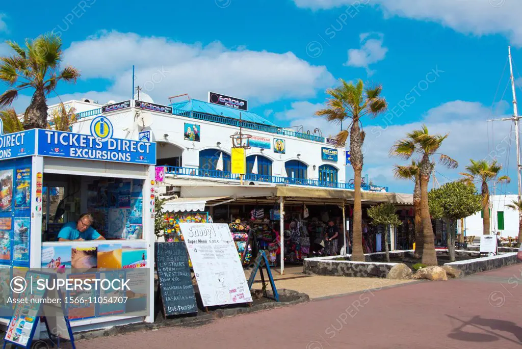 Ticket booth for excursions, Marina port area, Playa Blanca, Lanzarote, Canary Islands, Spain, Europe.