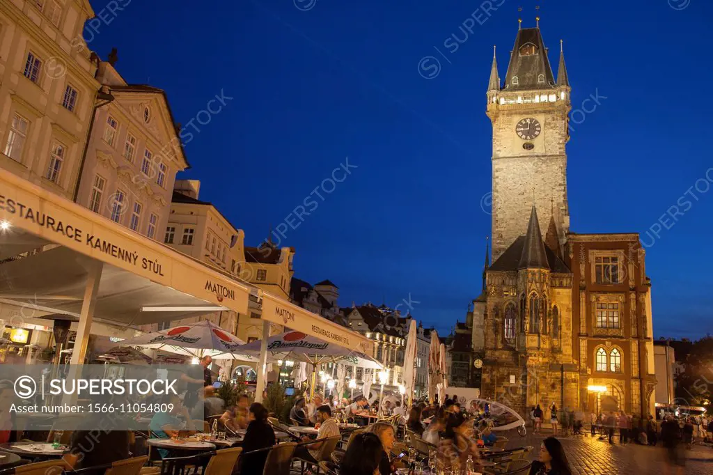 Old Town Hall Tower in Old Town Square, Prague; Czech Republic; Europe, Illuminated at Night.