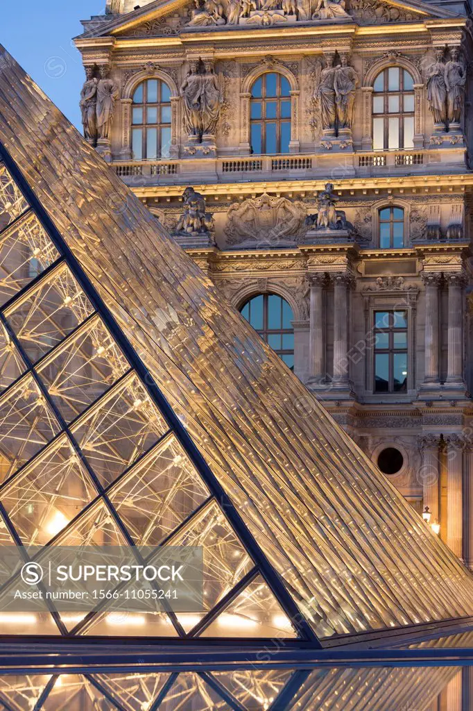 The Pyramid entry, Louvre Museum, (architect = I M Pei), Paris, France.