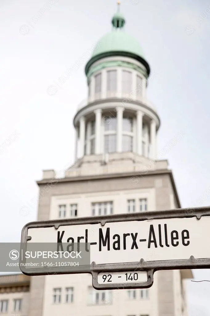 Karl Marx Allee Street Sign, Berlin, Germany.