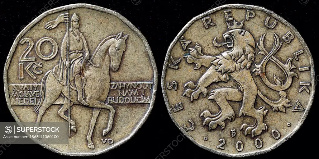 20 Korun coin, St. Wenceslas on horse, Czech republic, 2000.