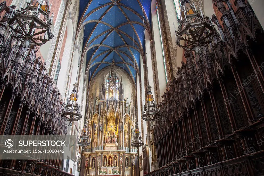 Interior and Choir Stalls of Dominican Church of the Holy Trinity, Krakow, Poland.