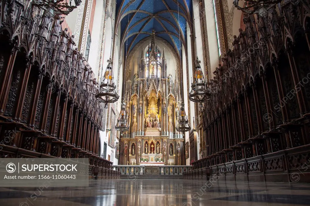 Interior and Choir Stalls of Dominican Church of the Holy Trinity, Krakow, Poland.