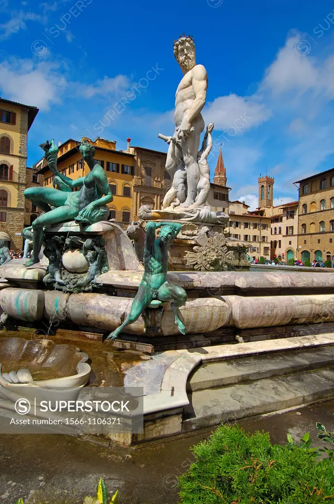 Florence, Neptune Fountain, La Signoria square, Piazza della Signoria, Tuscany, Italy.