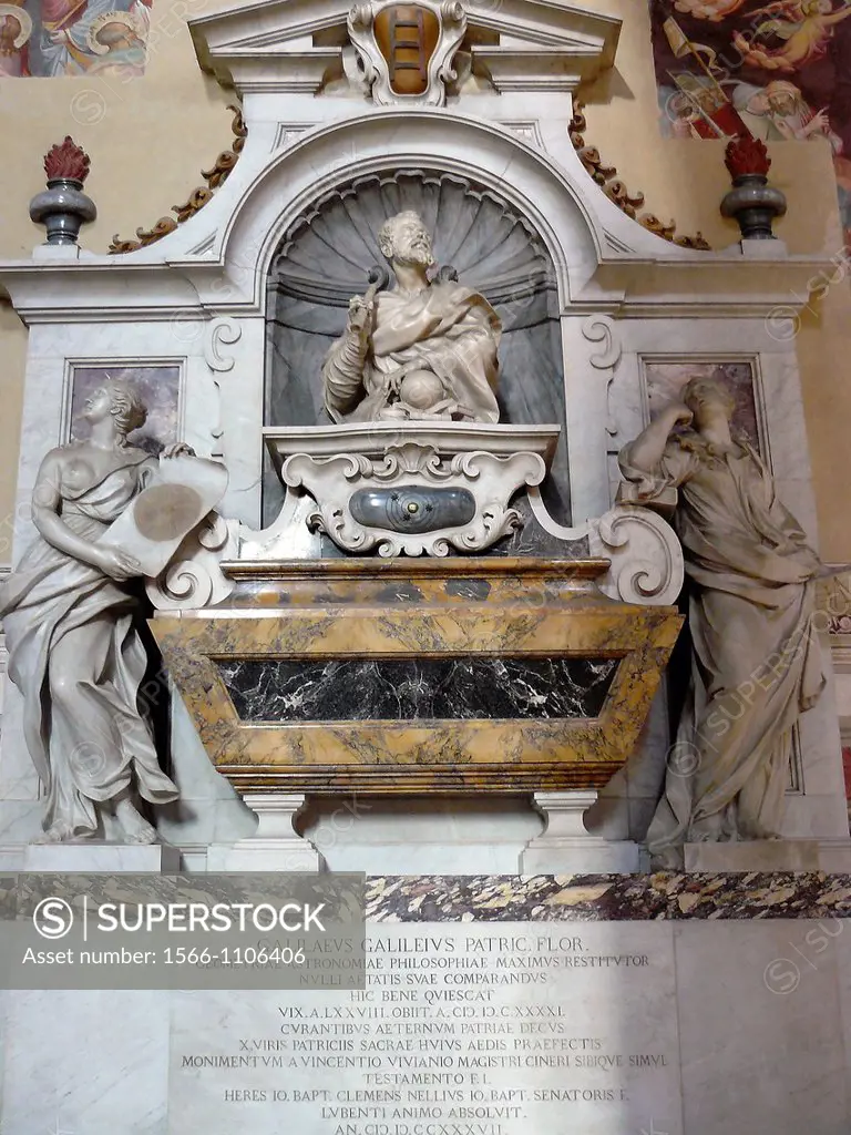 Florence Italy  Galileo´s tomb inside the Basilica of Santa Croce in the historical city of Florence