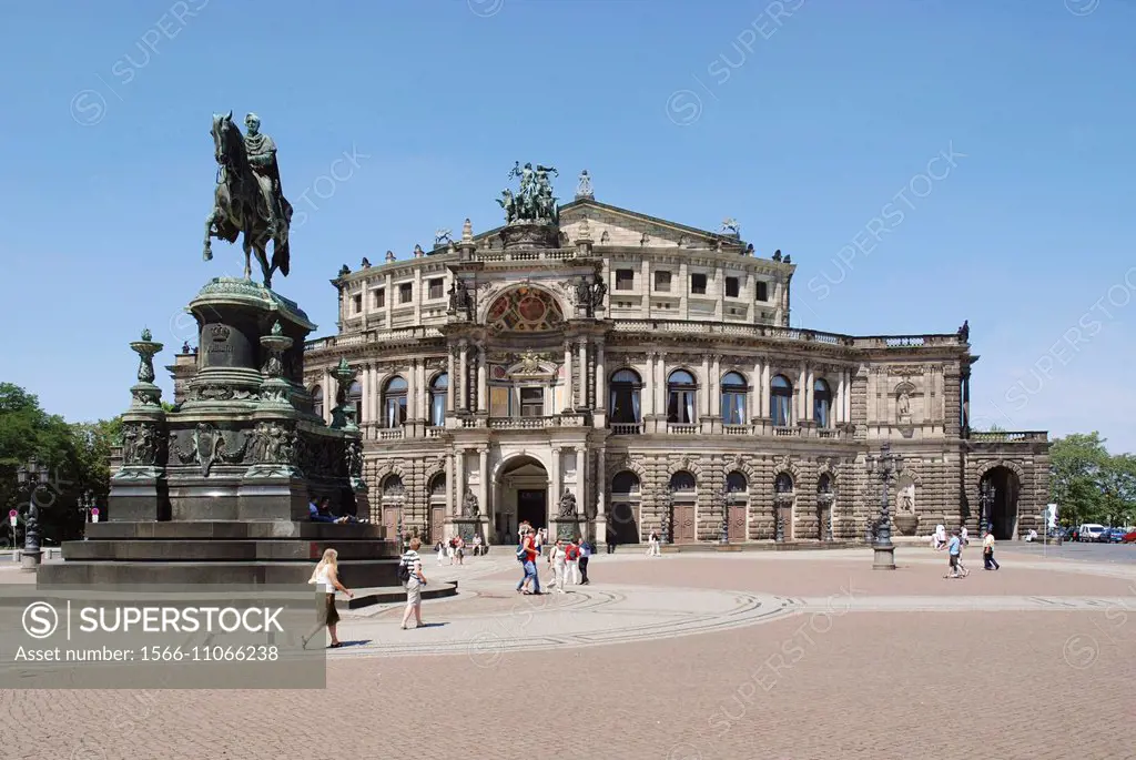 Opera house Semperoper at the theater square in Dresden with Koenig Johann memorial - Caution: For the editorial use only. Not for advertising or othe...
