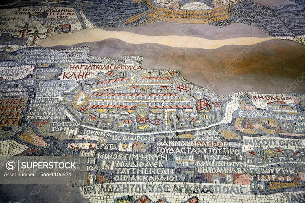 The Mosaic Map inside St  george church, Madaba, Jordan