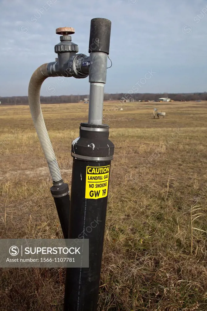 Smith´s Creek, Michigan - A well collects methane gas from decaying garbage at St  Clair County´s Smith´s Creek Landfill  The methane is used by DTE B...