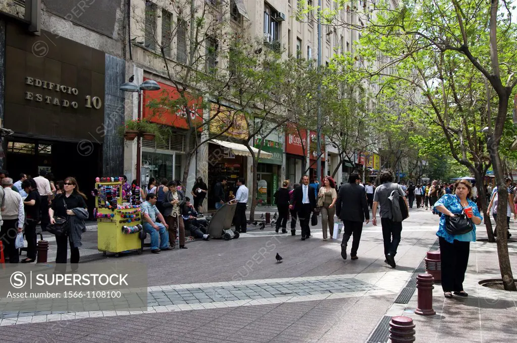 Santiago de Chile city. Ahumada street. Walkway and the shopping center.