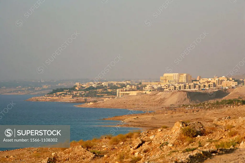 View over the luxurious hotels along the dead sea, Jordan