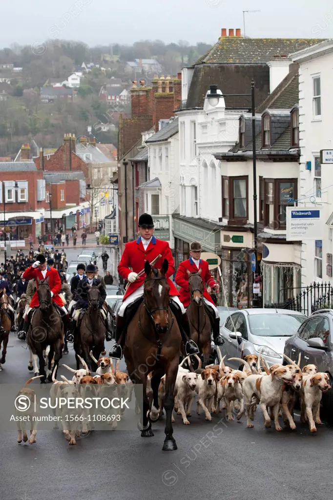 The Southdown and Eridge Hunt at their annual boxing day meeting in Lewes, Sussex, England