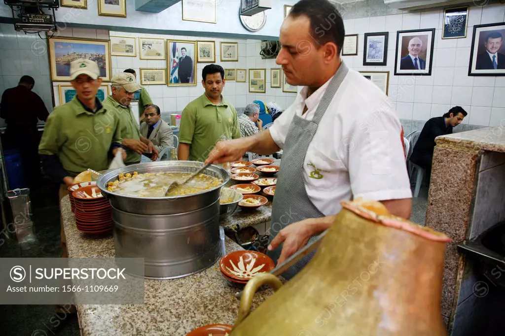 The famous Hashem Restaurant in downtown Amman, selling Hummus, Falafel and bubbling beans  Amman, Jordan