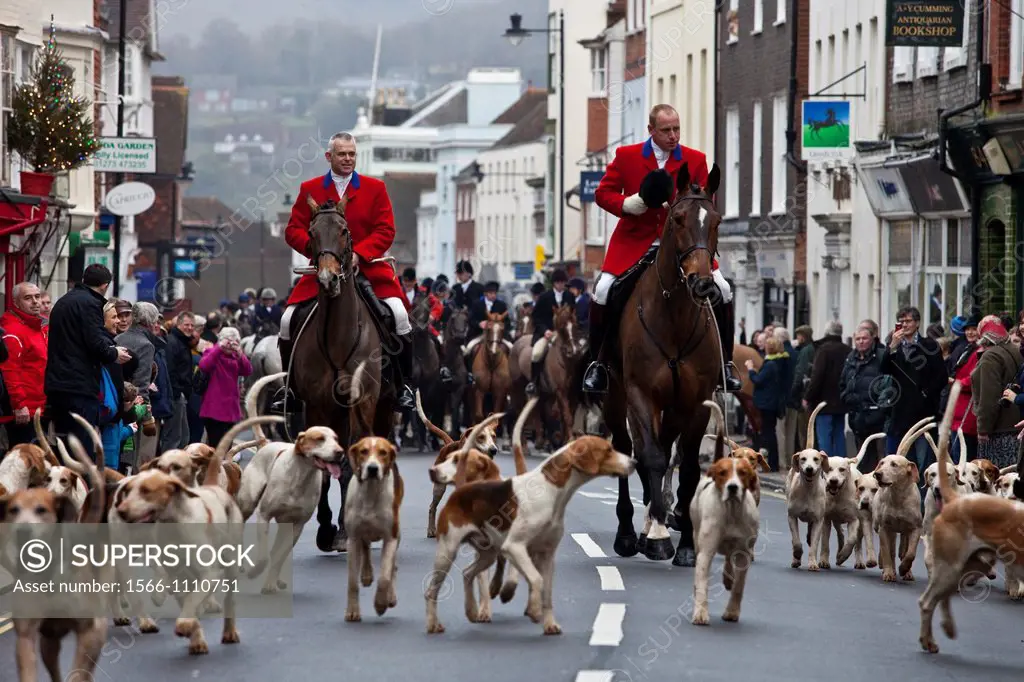 The Southdown and Eridge Hunt at their annual boxing day meeting in Lewes, Sussex, England
