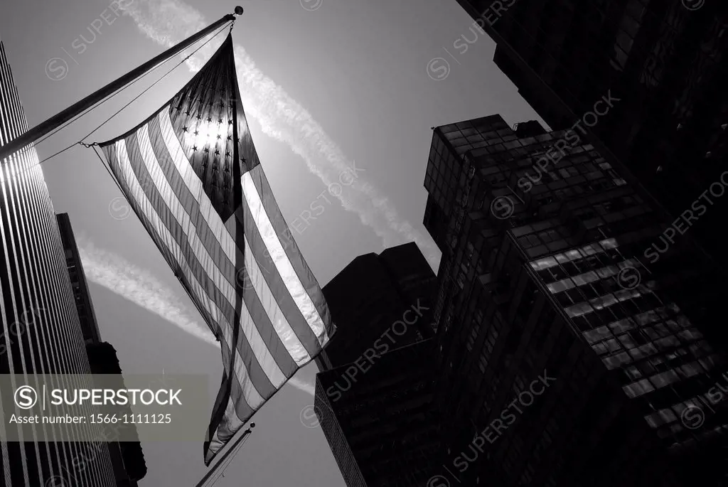 American flag in the financial district of Manhattan