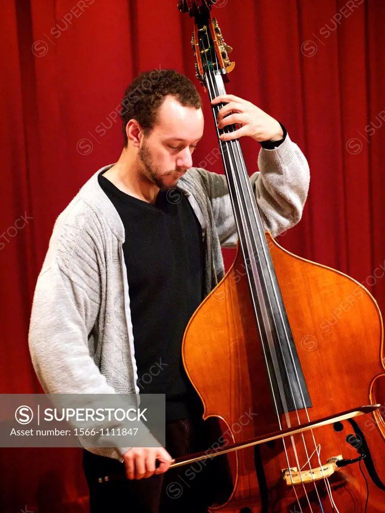 British bass player Alex Davis during sound checks with Abram Wilson at the Turner Sims Concert Hall in Southampton, England