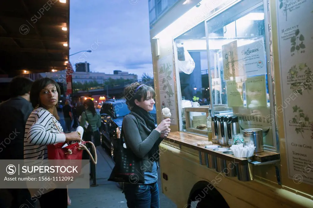 The Van Leeuwen artisan ice cream truck in the trendy Meatpacking District in New York The truck sells ice cream and coffee drinks on the streets of N...