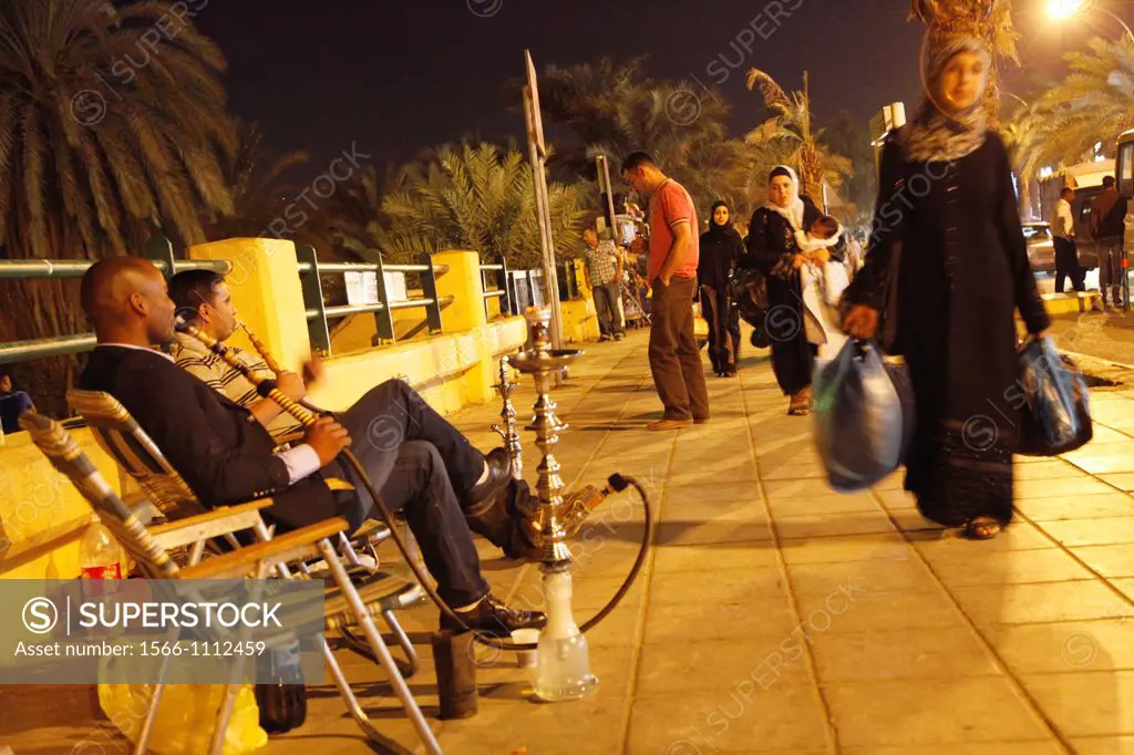 Night street scene in Aqaba, Jordan