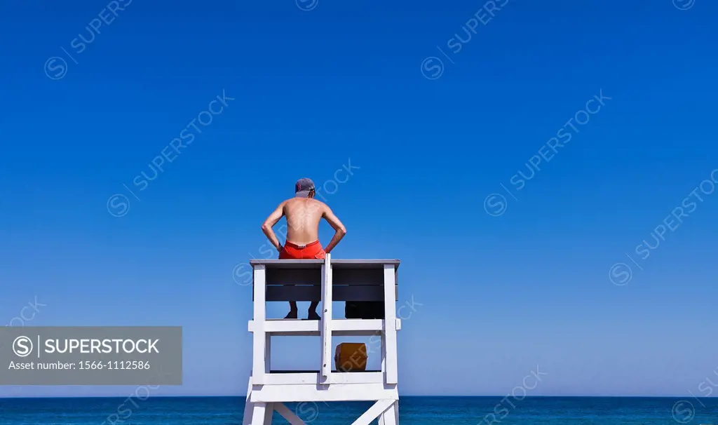 Lifeguard watches over ocean waters, Cape Cod National Seashore, Cape Cod, MA, Massachusetts, USA