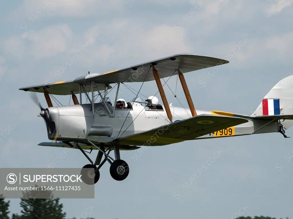 A 1930s era Tiger Moth biplane, a classic civil aircraft at Breighton general aviation airfield,near Selby, Yorkshire,UK.