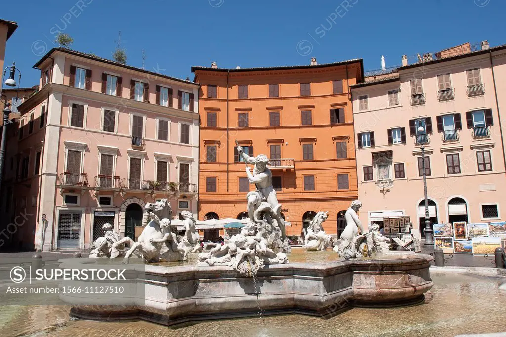 Neptune fountain, Navona Square, Rome, Lazio, Italy.
