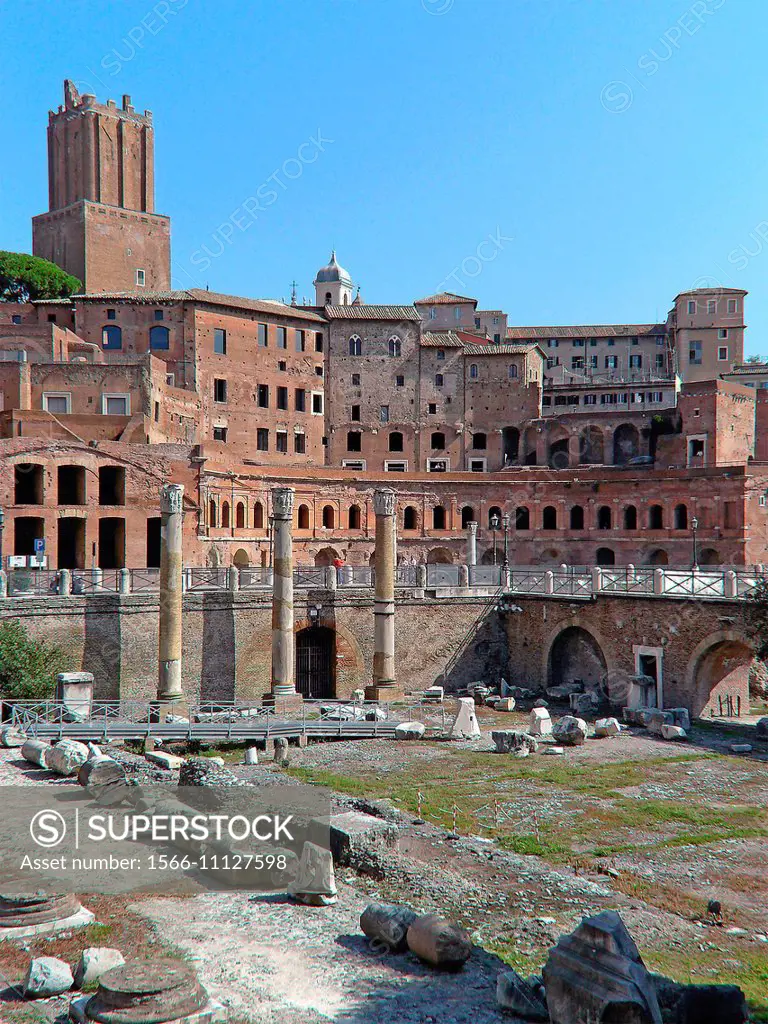 Rome (Italy). Forum of Trajan and Torre del Grillo in the historic city of Rome.