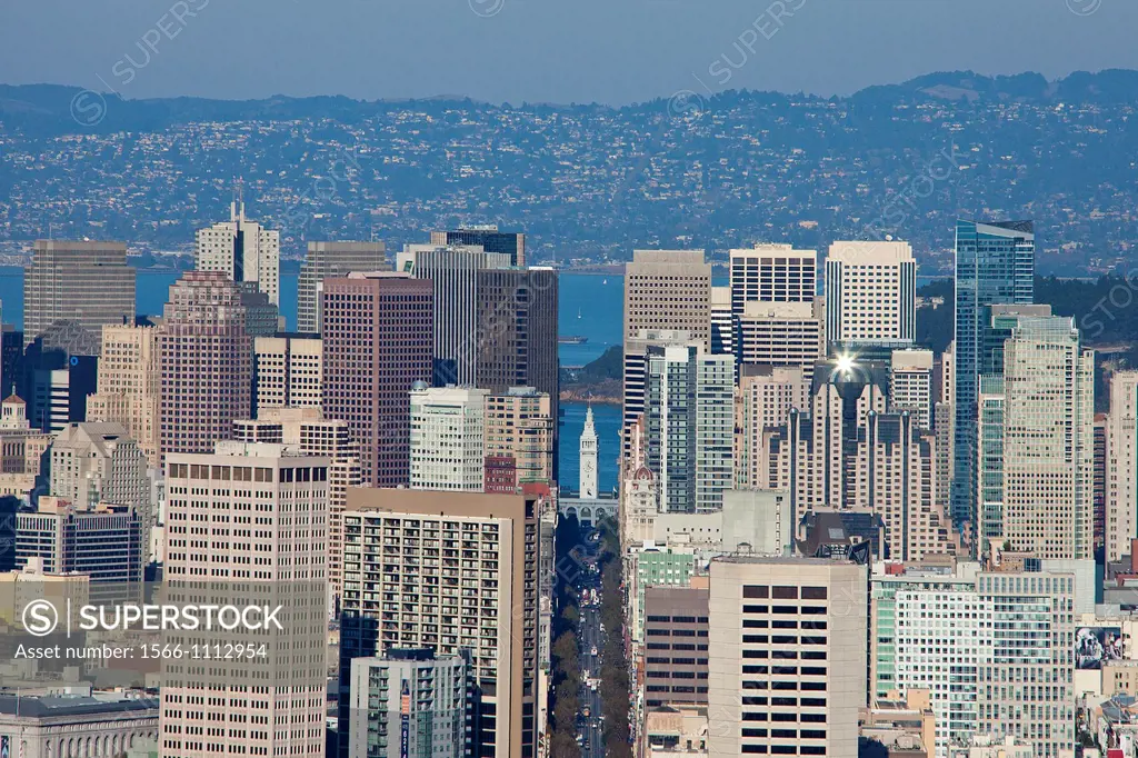Downtown skyline and Market Street, San Francisco, California, USA
