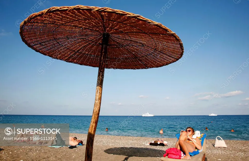 People at Elli Beach, the main beach of Rhodes Town, Rhodes, Greece