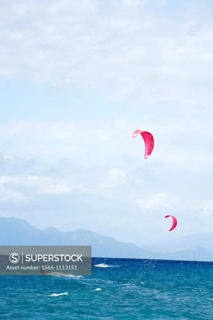 Kite surfing at Ixia beach of Rhodes Town, Rhodes, Greece