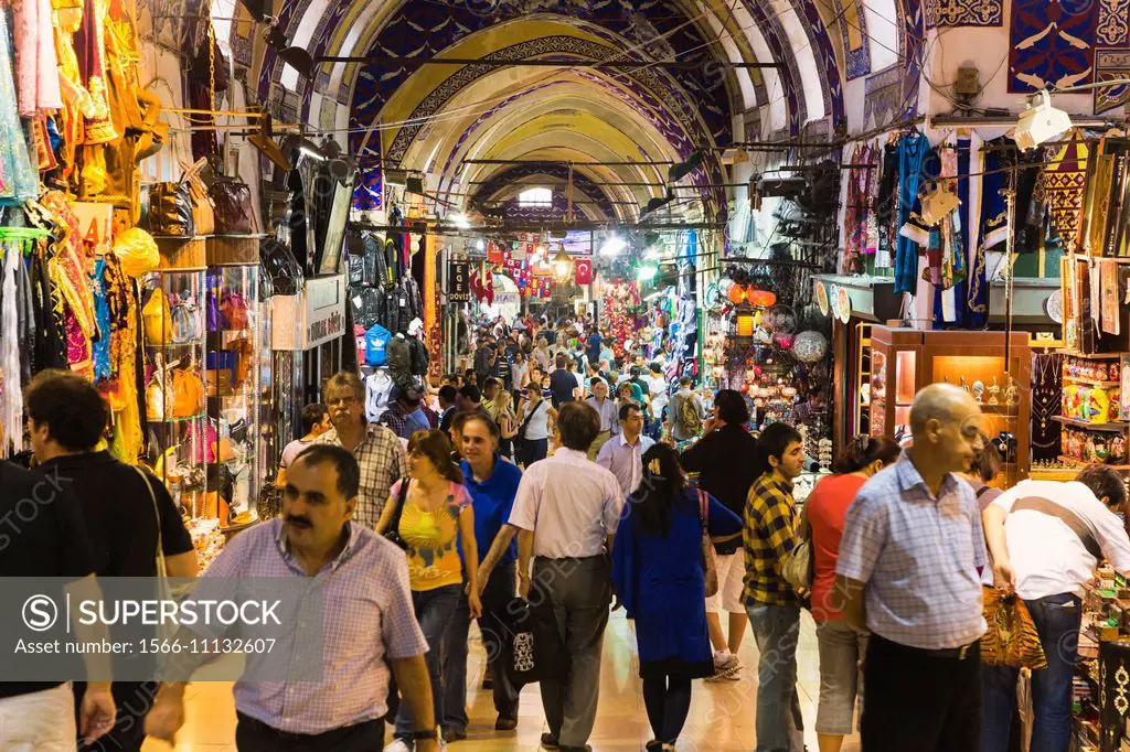 Istanbul, Turkey. Shopping in a passageway of the Kapali Carsi, the Grand Bazaar.