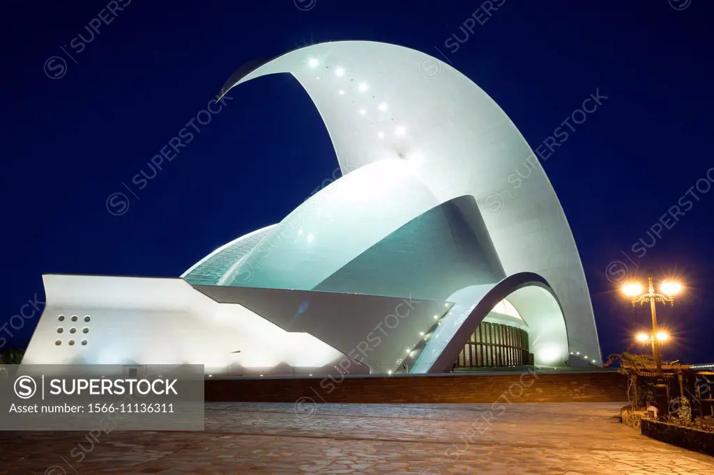 night view of Music Hall in Santa Cruz de Tenerife