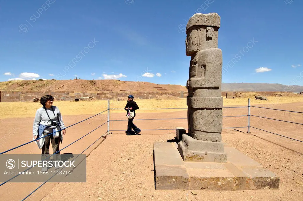 Tiwanaku, (Spanish: Tiahuanaco and Tiahuanacu) is an important Pre-Columbian archaeological site in western Bolivia. Ponce stela in the sunken courtya...